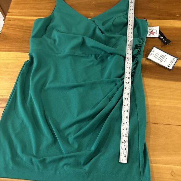 Betsy Adam Knee Length Dress. 22W. Green. Sleeveless. Stretch. Spaghetti Straps - Picture 2 of 12